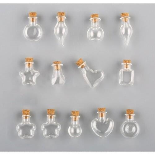5Pcs Mini Wishing Bottle With Cork Geometry Vials Decorative Glasses Empty Jars DIY Accessories Key Pendant Gift Kawaii Decor