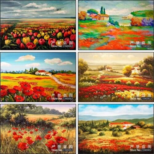5D DIY Diamond Painting Scenery Posters Diamond Painting Cross Stitch Needlework Red Flowers Landscape Home Decorative