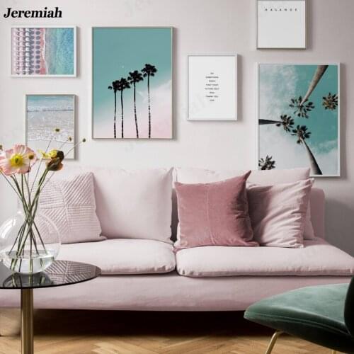 Home Living Room Decoration Painting Coconut Tree Text Lake Blue Landscape Poster HD Printing Painting Modern Canvas Painting