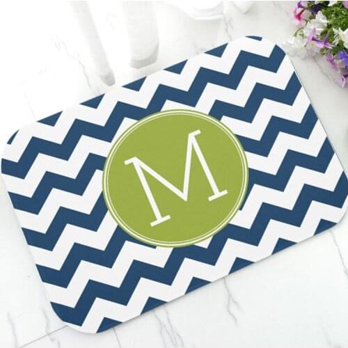 Stylish Navy Blue Lime Green Personalized Monogram Doormat for Kitchen Bathroom Custom Family Initial Door Mat Rug Carpet Gifts