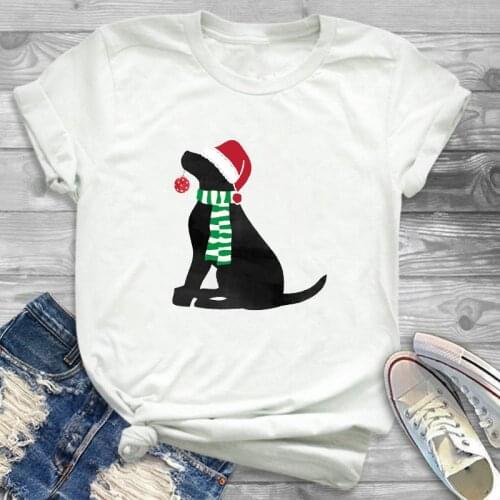 FIXSYS Suitable All Seasons Short Sleeve Women/Men T-shirt Merry Christmas Dogs Cartoon Print Tee Shirt Ladies Casual Tops