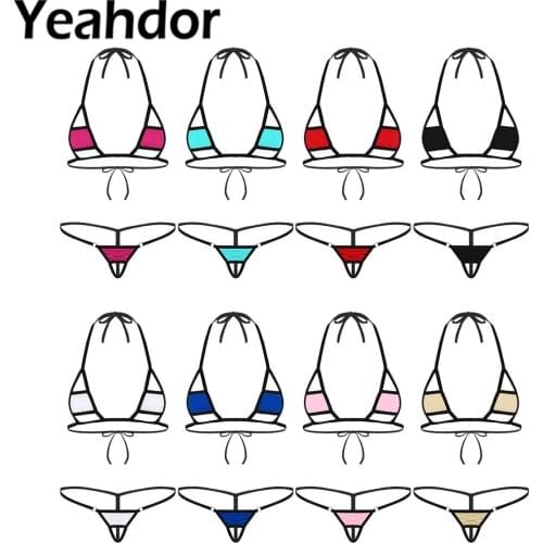 2Pcs Women Sexy Lingerie Set Halter Neck Self-tie Mini Micro Bikini Bra Top with G-String Briefs Female Exotic Underwear Outfit