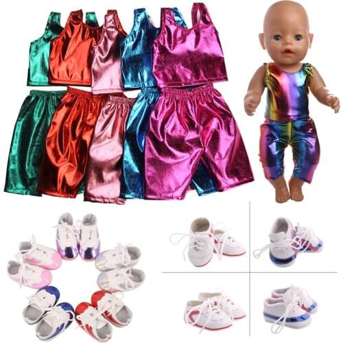 Doll American Sequin Colorful Clothes Tops+Panties Sneakers Shoes For 18 Inch American&43 Cm Baby New Born Doll Generation Girl