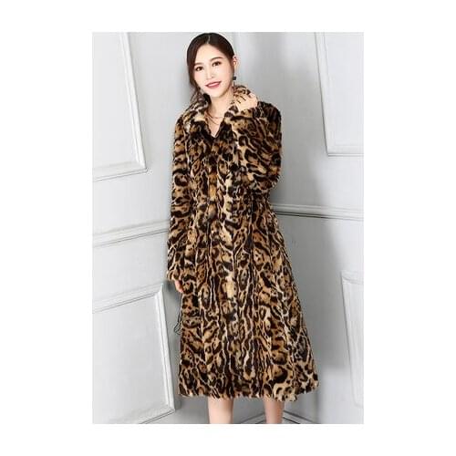 Top brand Long Women New Fashion Fox Fur Leopard Coat N79 high quality
