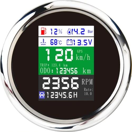 6 in 1 Multi-functional Gauge Car Boat GPS Speedometer Digital LCD Tachometer Fuel Level Gauge Water Temp Oil Pressure Meter