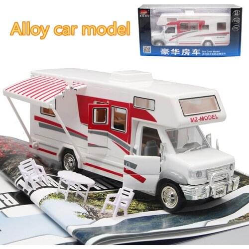 Alloy Model of 1:32DIY Large RV Tourist Car Inertial Return Music Lighting Die-casting Tourist Car Model Childrens Toy Gift