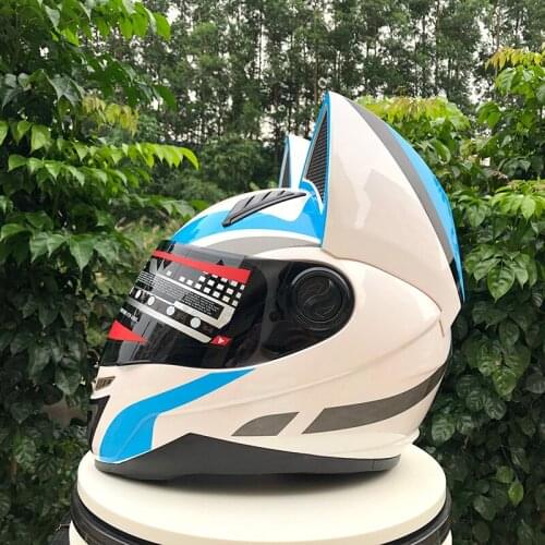 Full Face Motor Helmet Motorcycle Helmet Women Helmet Ear Blue Helmet Personality Ece Certificate