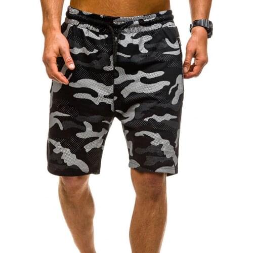 Camouflage Print Sweat Shorts Elastic Waist Men Zipper Pockets Drawstring Cargo Shorts Streetwear