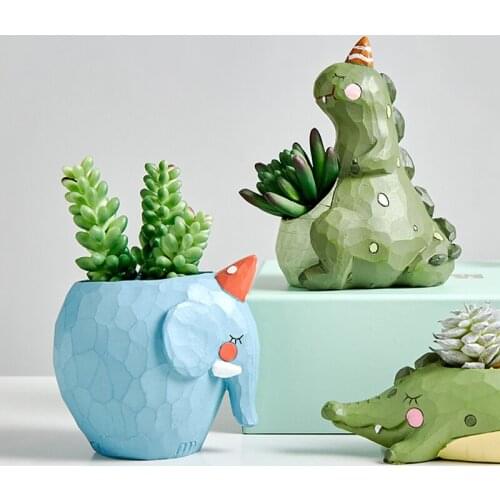 Nordic Cartoon Animal Miniature Model Succulent Flower Pot Green Plants Bonsai Pot Resin Ornaments Home Decoration Accessories