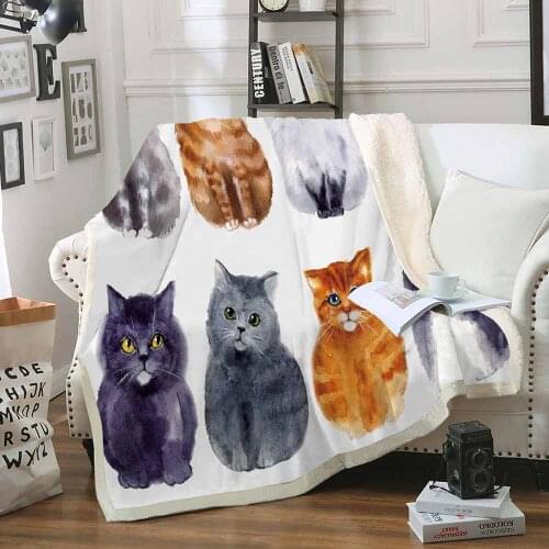 Blanket Cat 3D Digital Printing Double Layer Thickened Lambskin Blanket Sofa Cover Blanket