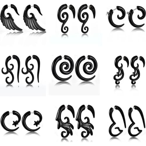 Pair Black Acrylic Fake Cheater Twist Spiral Ear Taper Gauges Expanders Earring Tunnel Plugs Piercing Body Jewelry