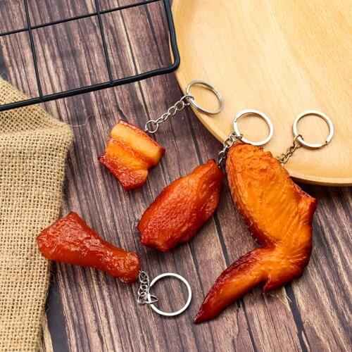 Personal Realistic Simulation Food Fried Chicken Orlean Chicken Wing Keychain Halloween Funny Prop DIY Restaurant Home Decor Toy