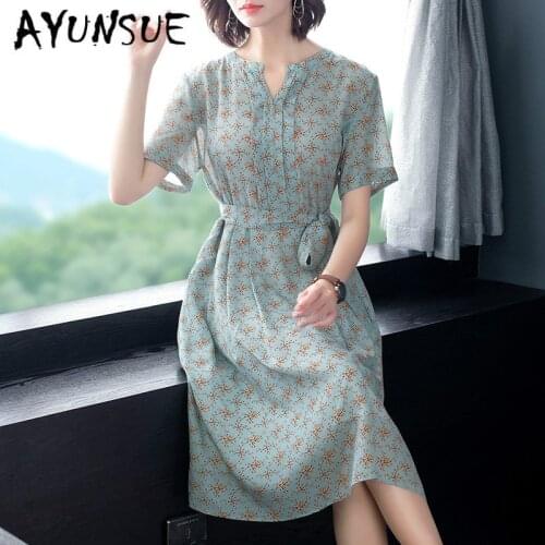 Real Silk Dress Women Summer Dress Korean Fashion Midi Dress Beach Dress Elegant Vintage Party Dress Vestido Mujer P8196 YY2537
