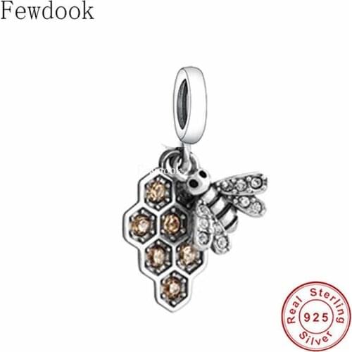 Fit Original Charm Bracelet 925 Silver Sweet Honey Hard Working Bee Geometric Honeycomb Bead For Making Women Berloque 2021 New