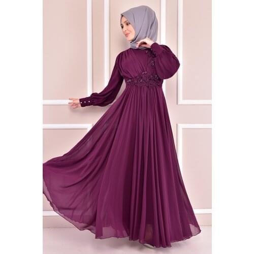 Güpür Detay Abiye Mürdüm KBR14742