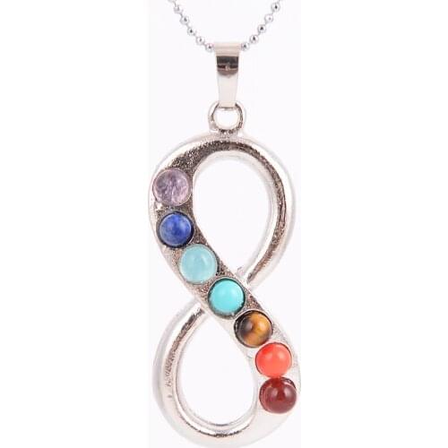 Chakras Natural Stone Pendant Angel Wings cho ku rei Health Amulet Fashion 7 Reiki Yoga Jewelry Necklace Pendants Gift D466