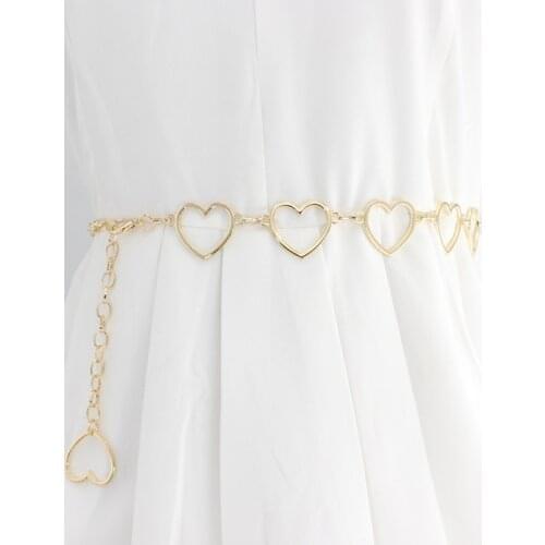 New Womens Belt Fashion Metal Leaves Heart Chain Belt Chain Gold Narrow Metal Chain Chunky Fringes Belts for Women Hip