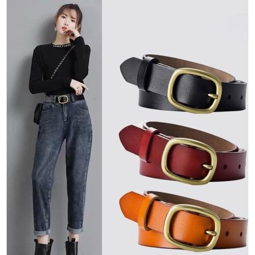 Genuine Leather Belts Buckle Belt Female fashion pure cow-leather jeans Waist Belts Luxury Designer