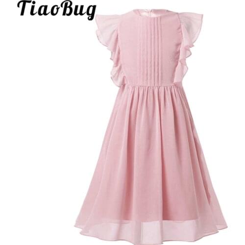 Flower Girls Dress Chiffon Ruched Solid Color Princess Kid Dresses for Girls Wedding Party Pageant Summer Dress filles robes