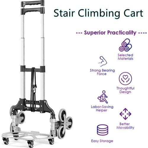 All Terrain Garden Cart Stair-Climbing Portable 6-Wheels Folding Trolley for Upstairs Cargo with bag Hand Truck Loading 150kg