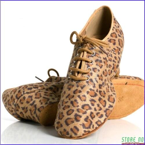 Latin Dance Shoes Women Genuine t1-b Import Satin Lace-up Sports Teacher Shoes Leopar Heel 4.5cm Male Female Generic BDDANCE