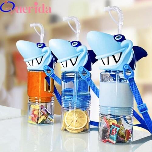 Creative Large Capacity Shark Portable Plastic Funny Drink Juice Water Bottle Cartoon Child With Rope Double Layer Kettle