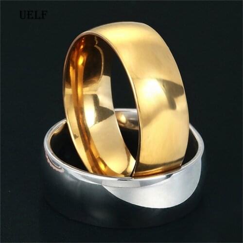 Uelf High polish wide 8mm men wedding gold rings Real Gold filled 316L Titanium finger rings for men NEVER FADING USA size 6-14