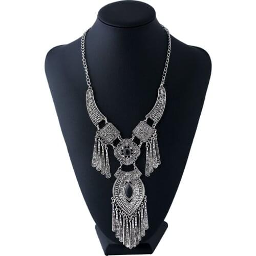 Vintage Tassel Statement Necklaces for Women Boho Ethnic Geometric Crystal Gold Silver Color Charm Femme Necklaces Jewelry