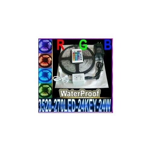 5M Waterproof RGB 3528 SMD 270LED Strip+24 key IR Controller+12V-24W PowerSupply
