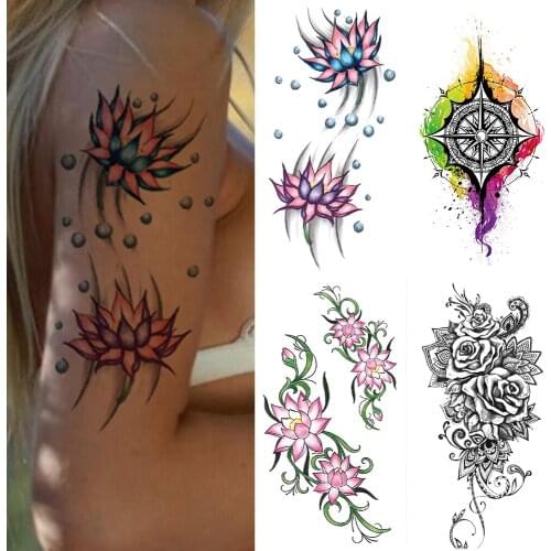 Waterproof Temporary Tattoo Sticker Lotus Butterfly Rose Flash Tattoos Flowers Bird Dreamcatcher Body Art Arm Fake Sleeve Tatoo
