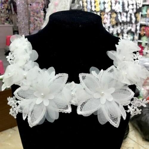 Foral Embroidered Lace Applique Sewing Flower Fabric Collar Patch for Wedding Party Gown Bridal Dress Clothes DIY Crafts