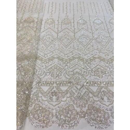 High Quality African Net Lace fabric with beads and sequins Matching S-6186816 Fabric for Wedding Dress