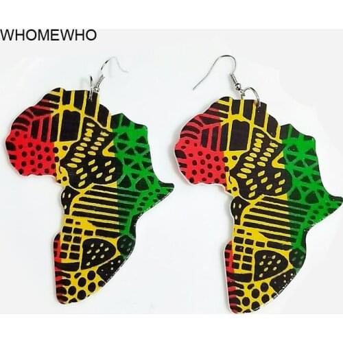 WHOMEWHO Africa Map Wood Native African Colorful Painting Earrings Bollywood Vintage Jewelry Wooden DIY Accessory