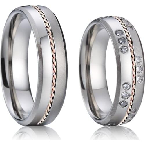 Jewelry Designer custom alliance love promise ring for couples USA size 5 to 15 rose goldtwist titanium wedding rings pair set
