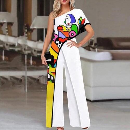 Printed womens summer jumpsuit womens one-shoulder patchwork jumpsuit jumpsuit 2021 elegant streetwear loose ladies jumpsuit