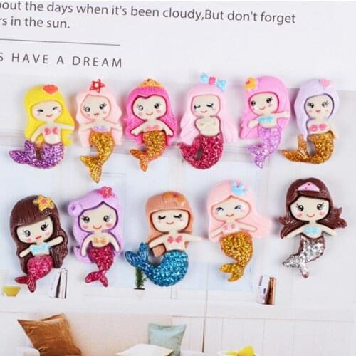 10 Pcs Resin Mermaid Scrapbook Paste Flatback Glitter Mermaid Embellishments For Scrapbooking Accessories