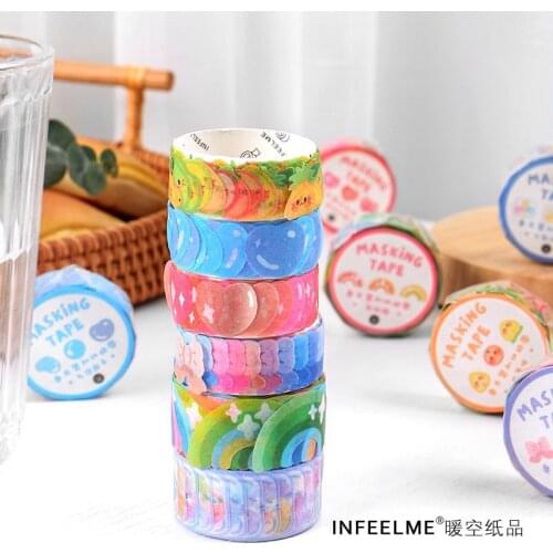 100 pcs /Roll Cute Rainbow Bow Gradient DIY Decorative Masking Tape Stickers Diary Album Stickers