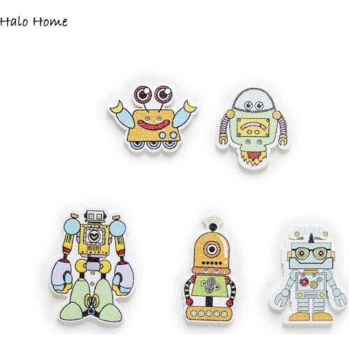 50pcs Robot Wood Buttons Sewing Scrapbooking Gift Clothing Handwork Home Decor Card Making DIY 18-35mm