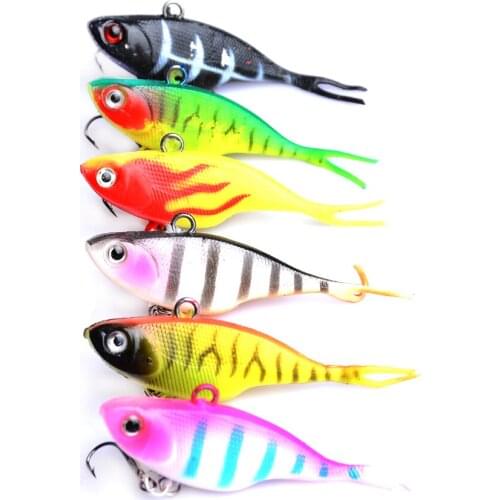 6pcs Lead VIB Bait 9g Vibrant Vibrating Spoon Soft With T Tail Fishing Bait Bass Artificial Hard Bait Insect fish Bait 3D Eye