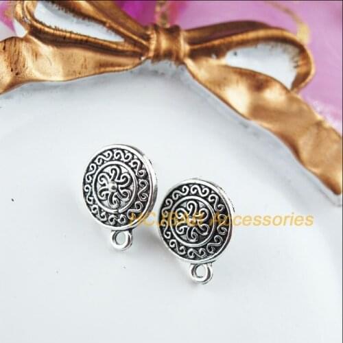 10 New Round Findings Tibetan Silver Tone Flower Wire Earrings Hooks 13x16mm