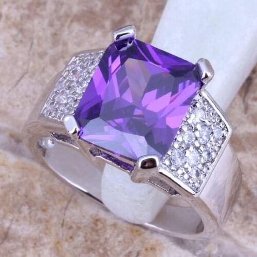Angelic Purple Cubic Zirconia White CZ Silver Plated Ring Size 6 / 7 / 8 / 9 E294