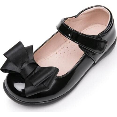 Brand Girls Leather Shoes Black Bowknot Autumn Anti Slip Flat with Kids Party Wedding Princess Shoes for Girls school shoes