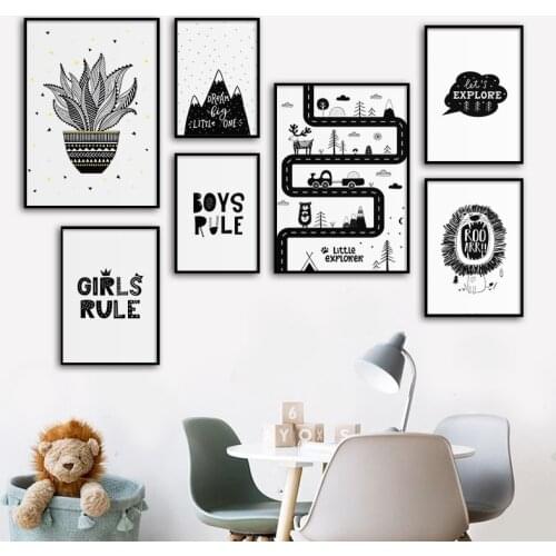 Black White Cartoon Bear Baby Nursery Wall Art Canvas Poster Custom Name Print Painting Nordic Picture Kid Boy Girl Room Decor