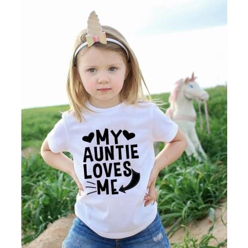 My Aunt Loves Me Funny Print Children Tshirt Summer Short Sleeve Cute T-shirt Toddler Baby Boys Girls Fashion Clothes Wear