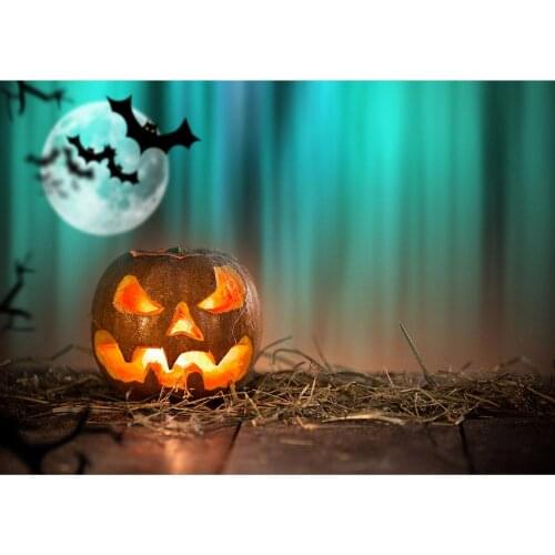 Halloween Pumpkin Full Moon Bat Vinyl Backdrops for Photography Photo Studio Background for Children Baby Photoshoot Photocall