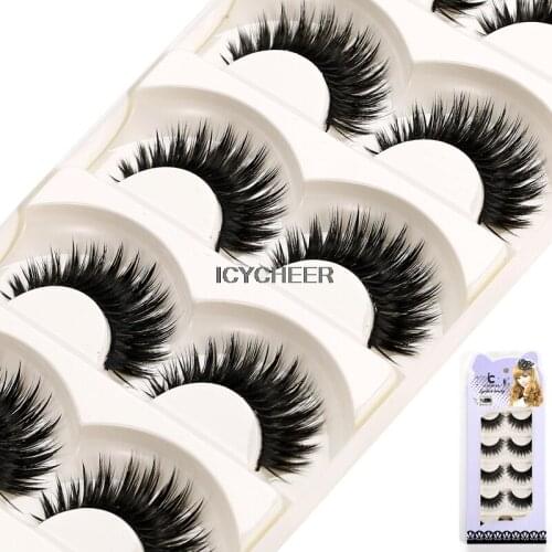 ICYCHEER Soft 5Pair Makeup Thick False Eyelashes Long Natural Eye Lashes Natural Handmade