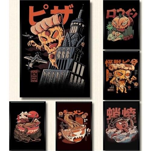 Japanese Cuisine Monster Canvas Paintings Animal Poster Print Wall Art Food Pictures for Living Room Kitchen Home Decor Cuadros