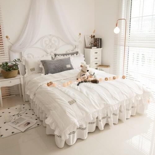 Korean Bedding Set Super Soft Fleece fabric Duvet Cover bed skirt Pillowcase Comforter Bed Set Twin full Queen King Size