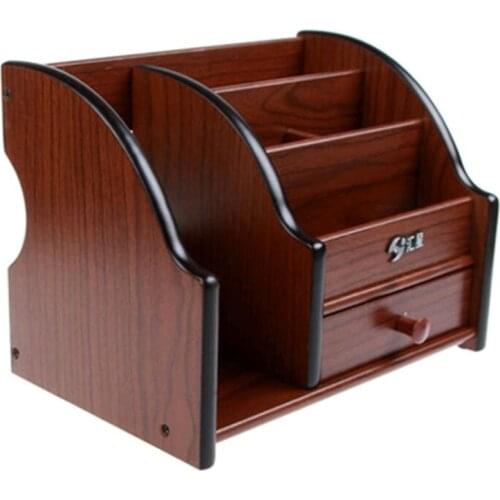 Fine Wool 6 Block Cherry Wood Pen Parallel-Chord Pen Holder Desktop Storage Box Storage Box Pen Stands Pen Pot with Drawer