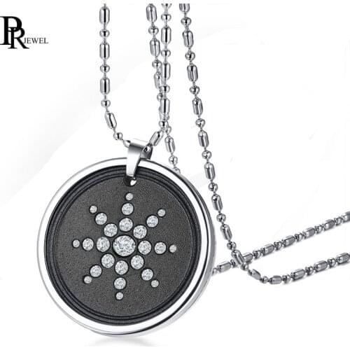 Stainless Steel Round Crystal Volcanic Lava Round Bio Scalar Energy Quantum Pendant Necklace
